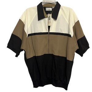NWT VTG Men's Store Sears L Color block Short Sleeve Polo Zipper Ribbed Texture